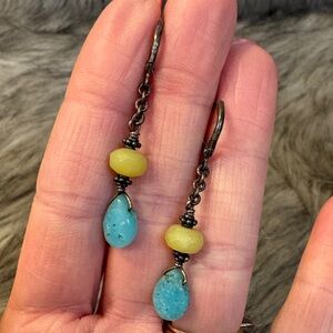 PRICE FIRM Elegant Silver, Blue and Yellow Dangle Earrings